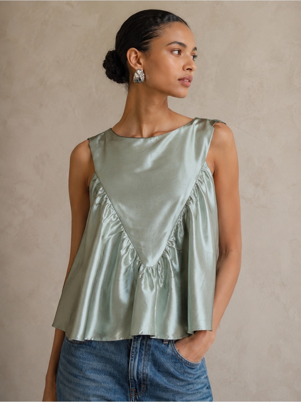 ANTHROPOLOGIE MARE MARE Shirred Swing Tank Top Mint Size XL NEW